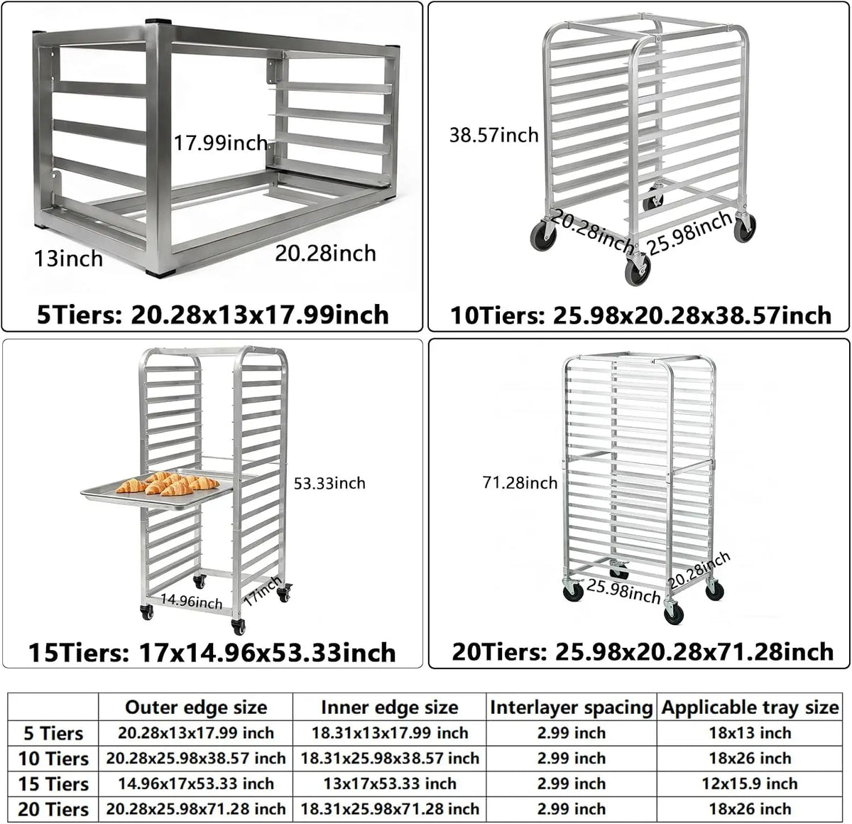 Garvee 20 Tier Aluminum Bun Pan Baking Rack With Wheels