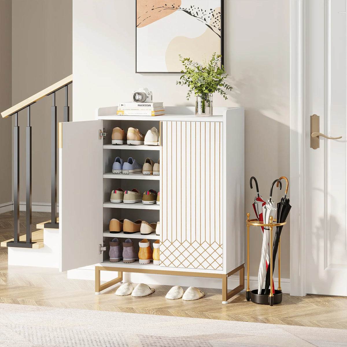 Tribesigns Five Tier Shoe Cabinet With Doors For Entryway Storage