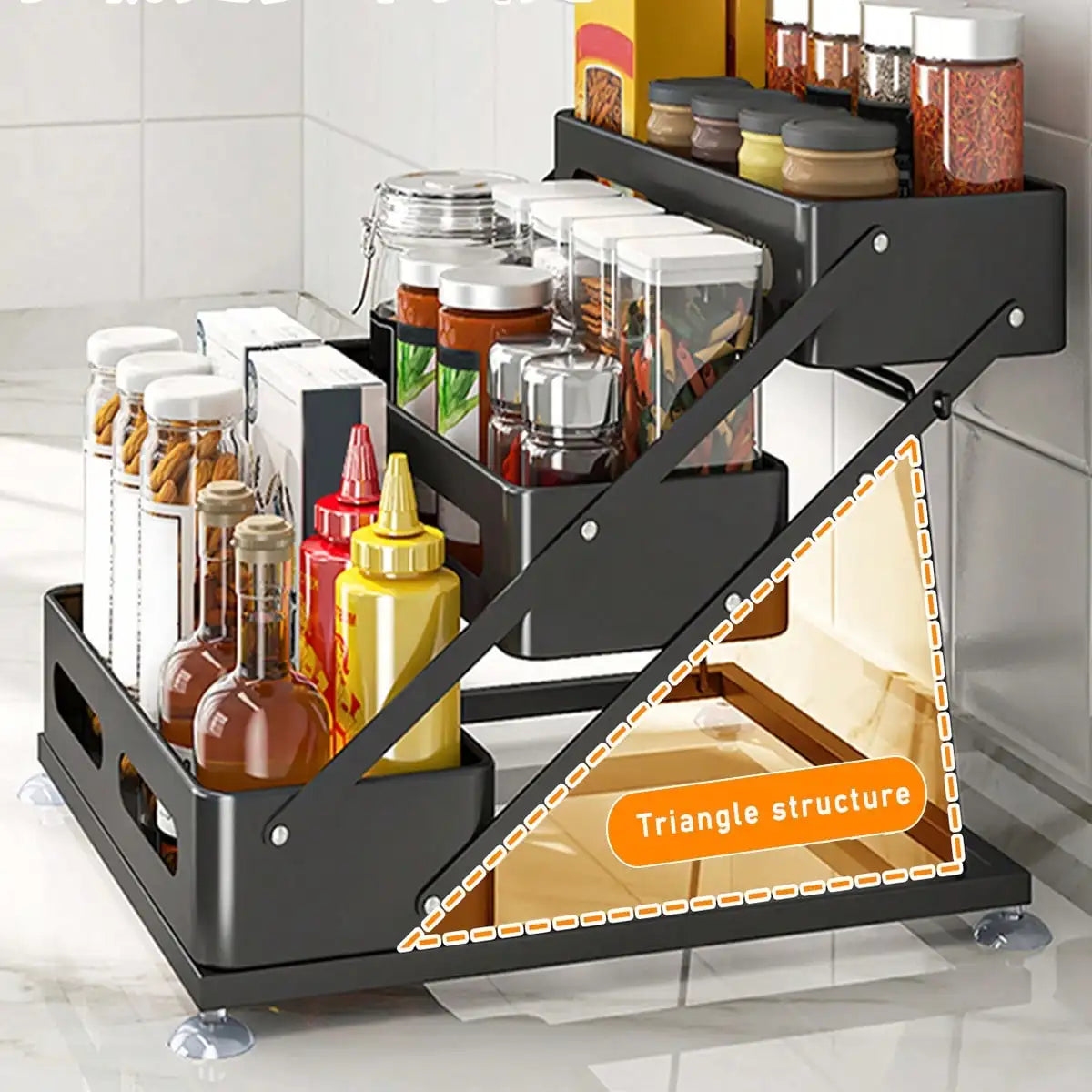 Foldable Metal Spice Rack Organizer With Protective Guardrails for Kitchen Storage