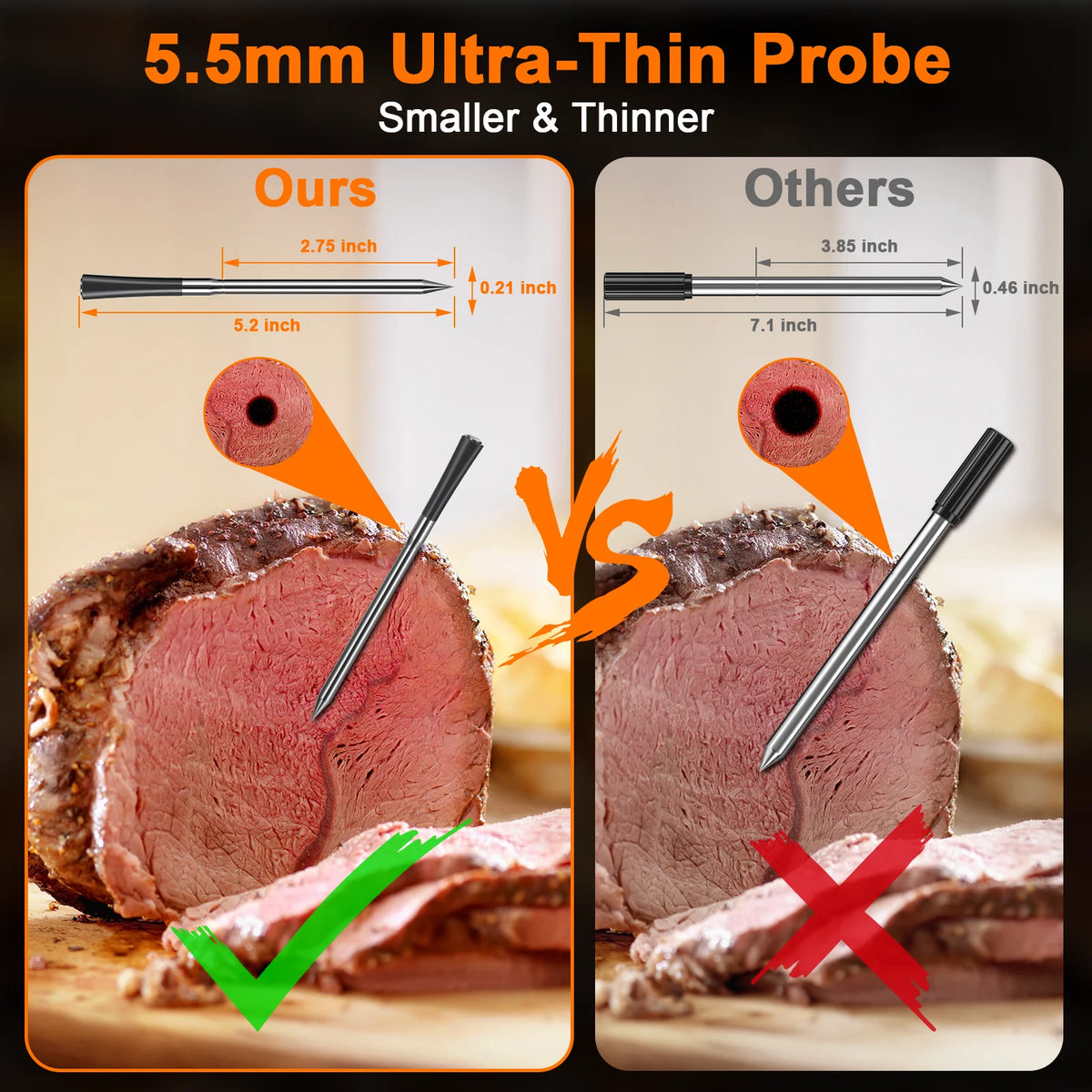 Wireless Digital Meat Thermometer With Dual Sensors And App Control