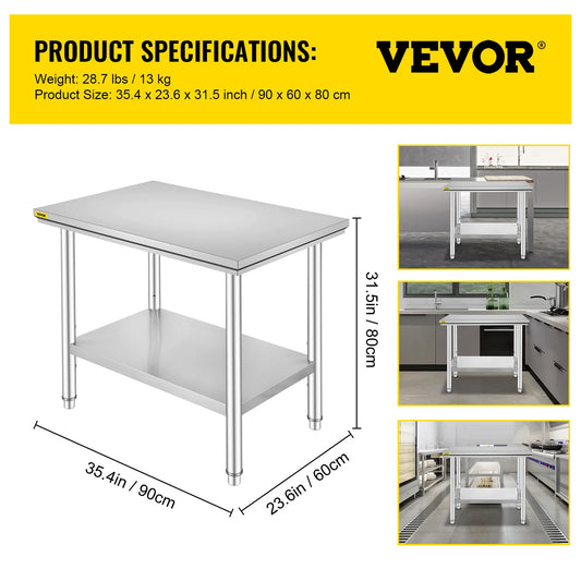 SucceBuy Stainless Steel Commercial Kitchen Prep Table With Undershelf