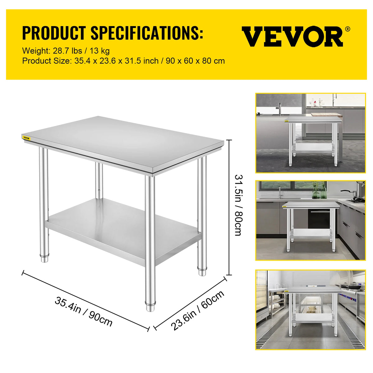Commercial Stainless Steel Kitchen Prep Table With Undershelf