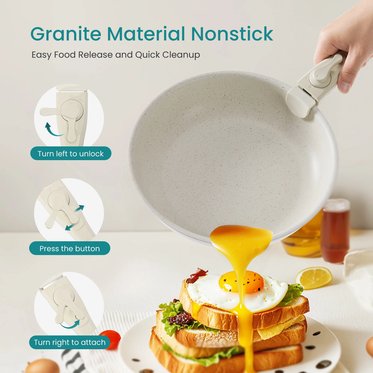Nonstick Granite Cookware Set With Detachable Handle For Induction