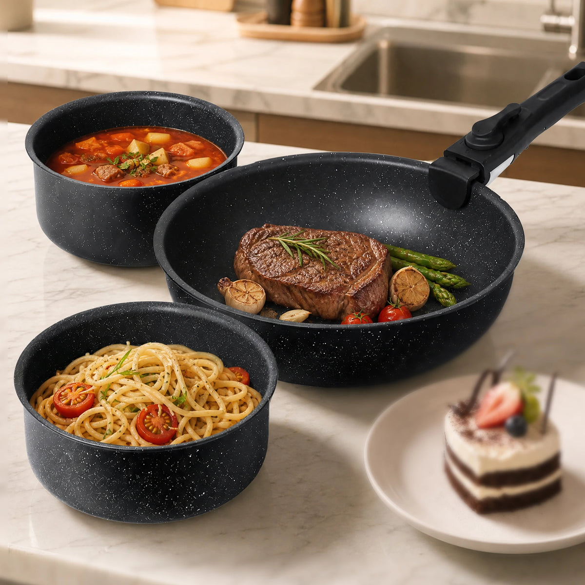 JHK PFAS Free Nonstick Cookware Set With Detachable Handles