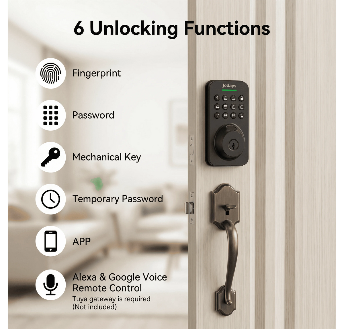 Jodays Smart Fingerprint Deadbolt Lock With Keypad And App Control