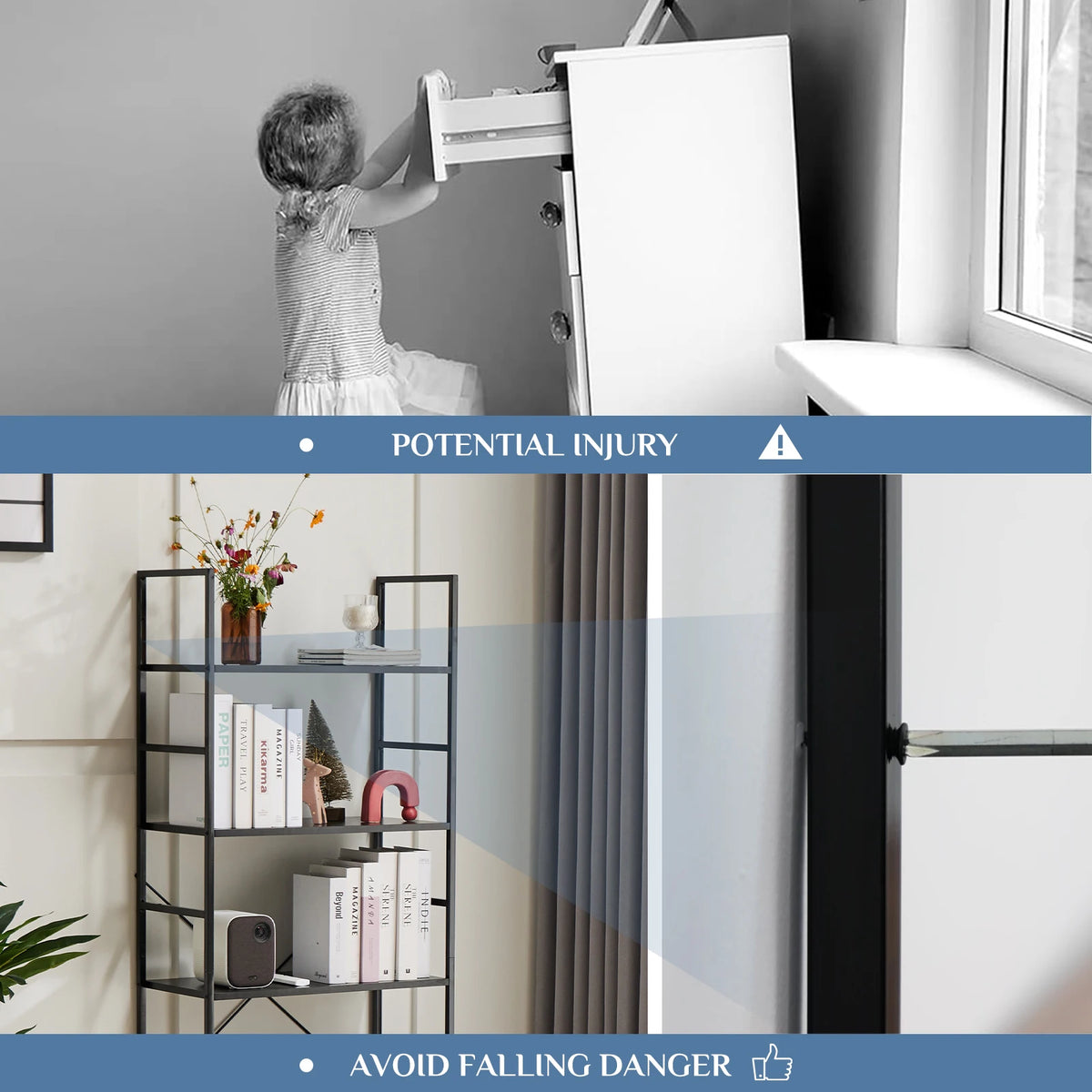 MCQ 5 Tiers Metal Classic Bookshelf Freestanding Tall Display Shelf Wooden Storage Tall Display Shelves Bookshelf Sturdy Structure Graduated Shelves Adjustable Feet for Home