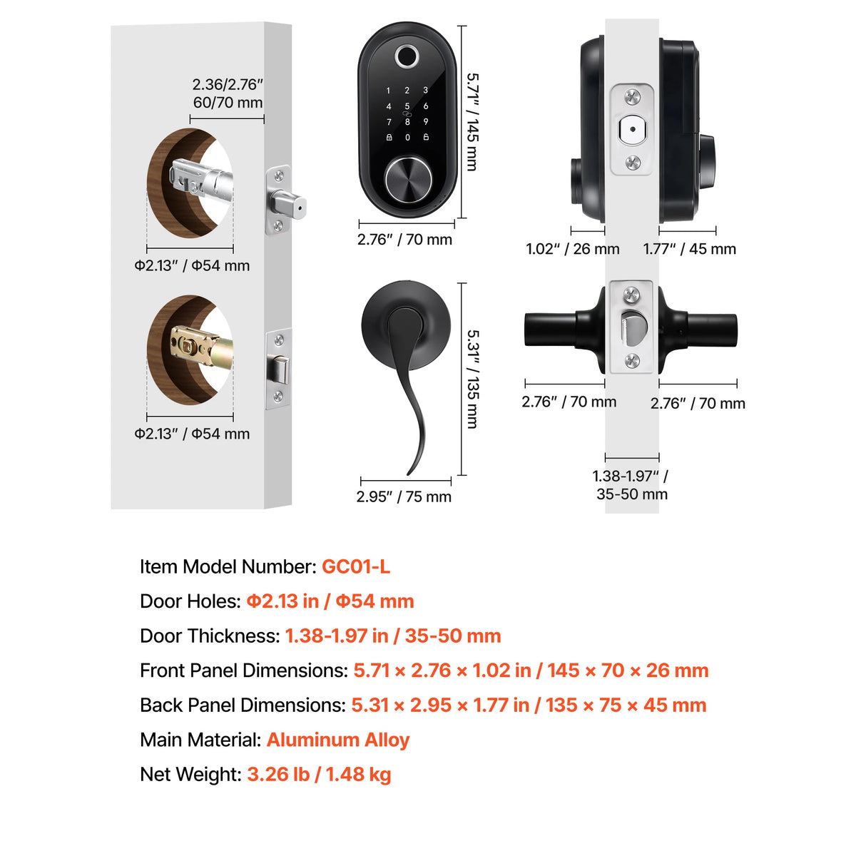 SucceBuy Biometric Fingerprint Door Lock With Touchscreen Deadbolt