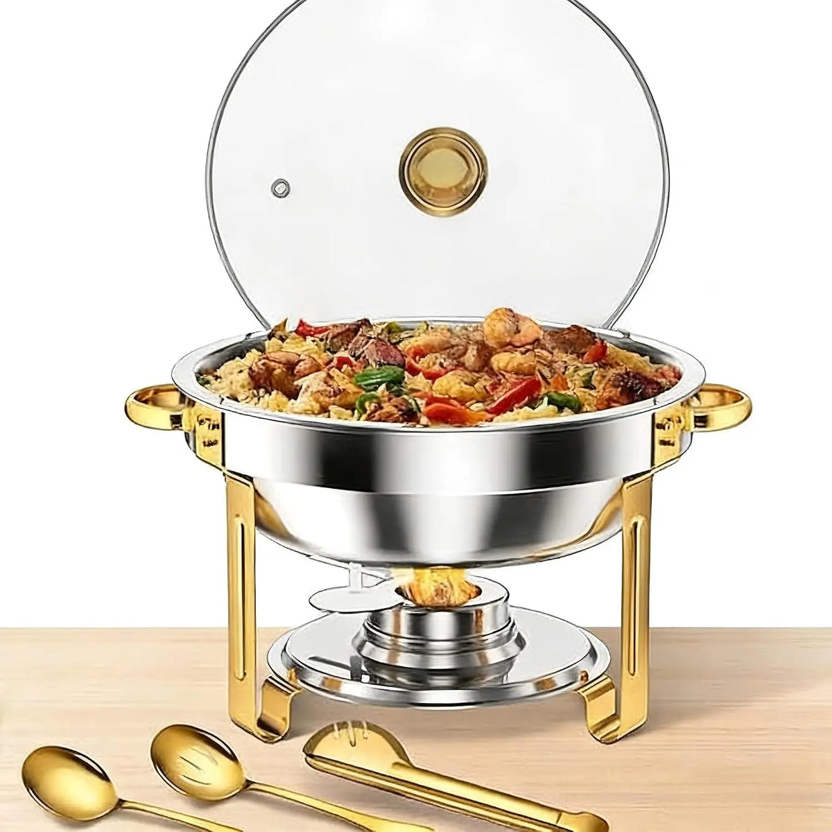 Garvee Stainless Steel Buffet Chafing Dish Warmer Set Glass Lids