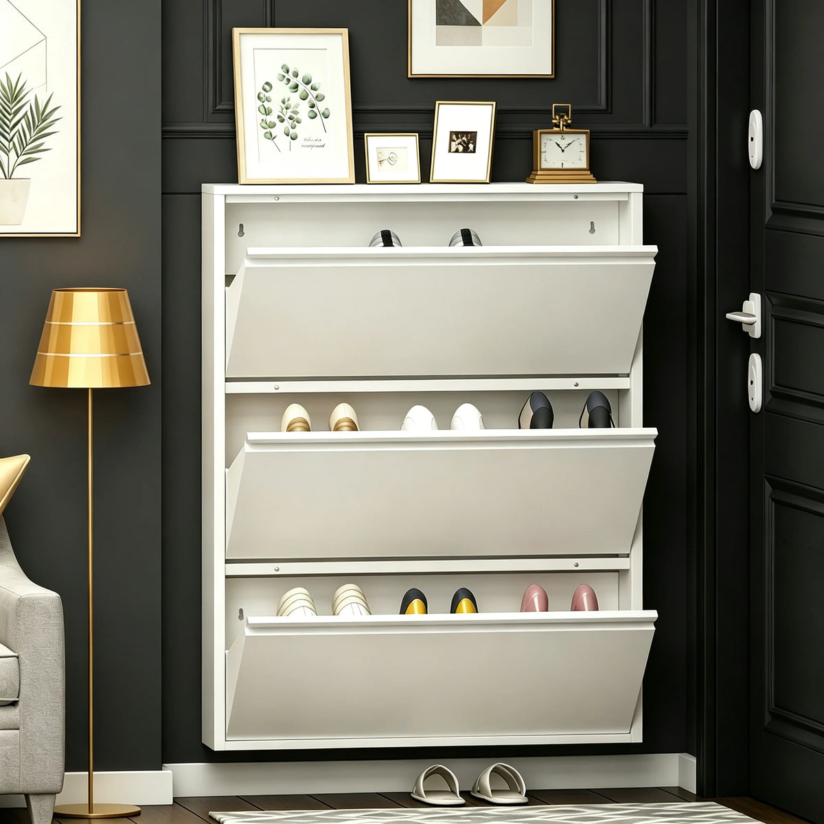 Lucypal Space Saving Flip Shoe Rack Cabinet With Top Shelf