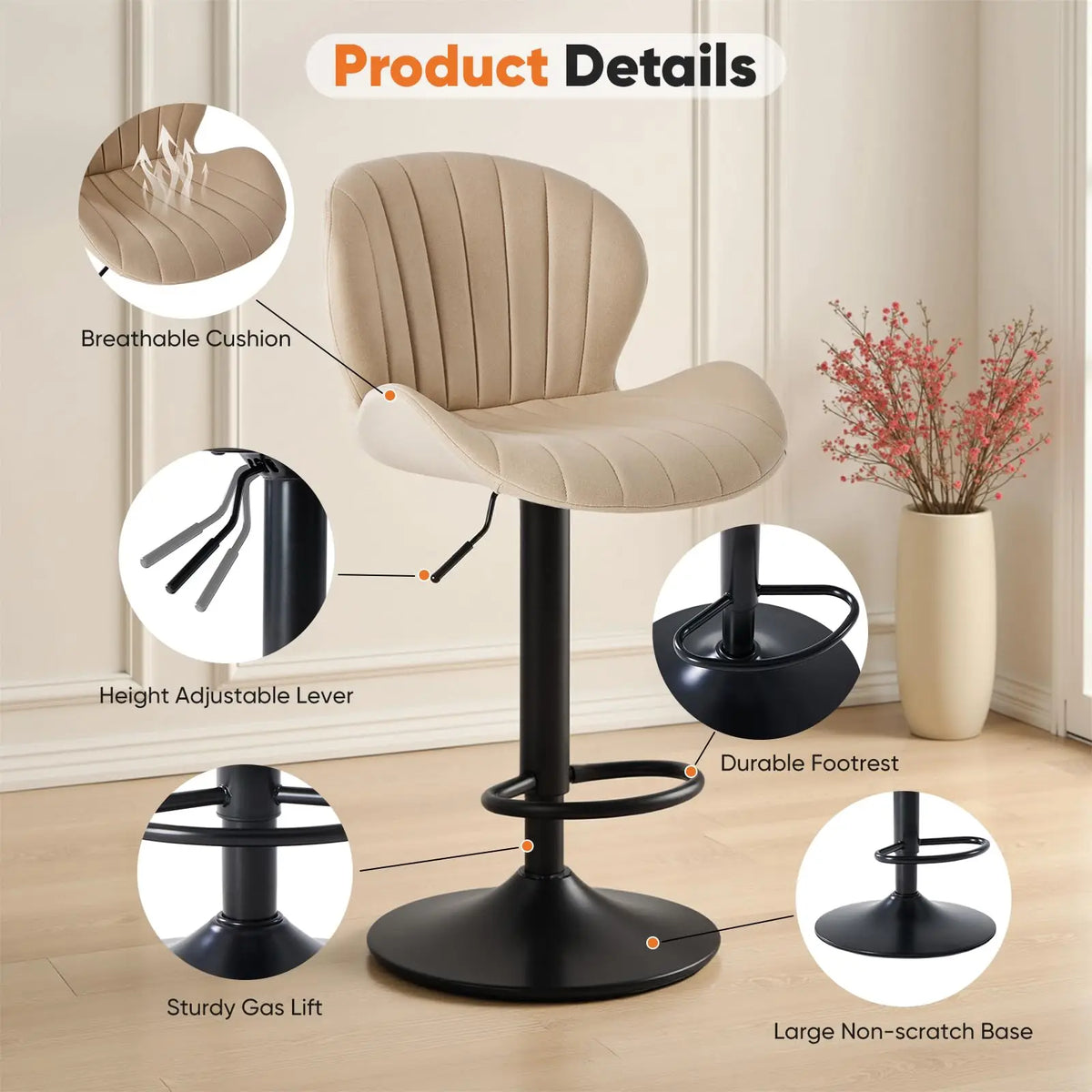JHK Ergonomic Upholstered Dining Chairs for Kitchen Island