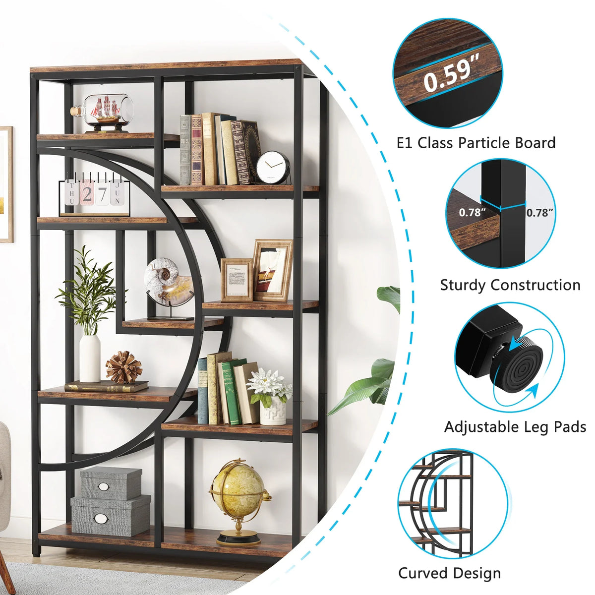 Tribesigns Industrial Freestanding Bookshelf Display And Storage Organizer