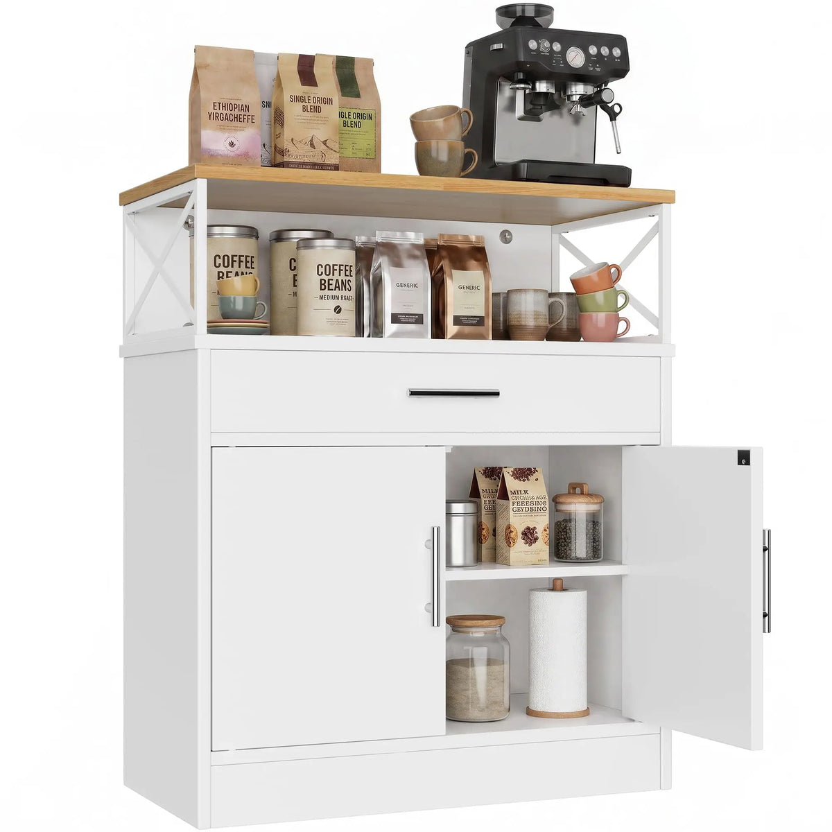 Modern Farmhouse Sideboard Buffet Cabinet With Drawers And Adjustable Shelf