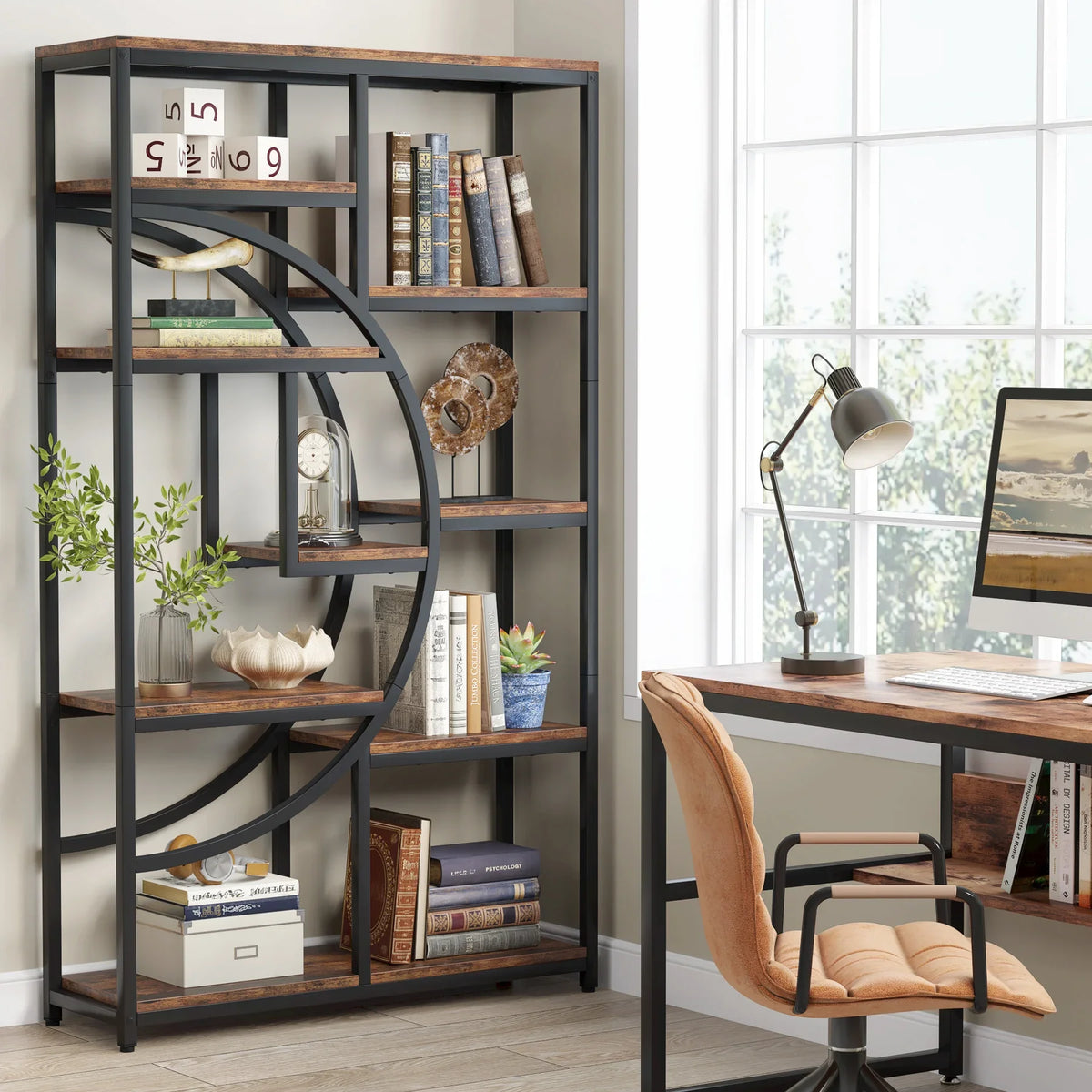 Tribesigns Industrial Etagere Bookcase Freestanding Storage Organizer Bookshelf