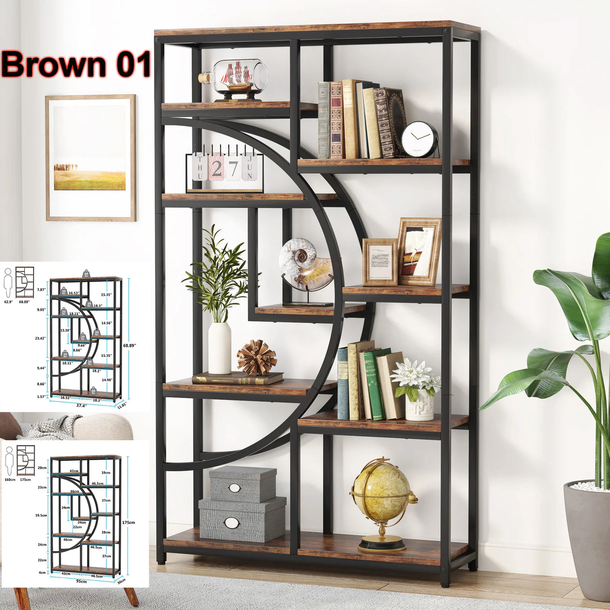Tribesigns Industrial Etagere Bookshelf Display Shelf Storage Organizer