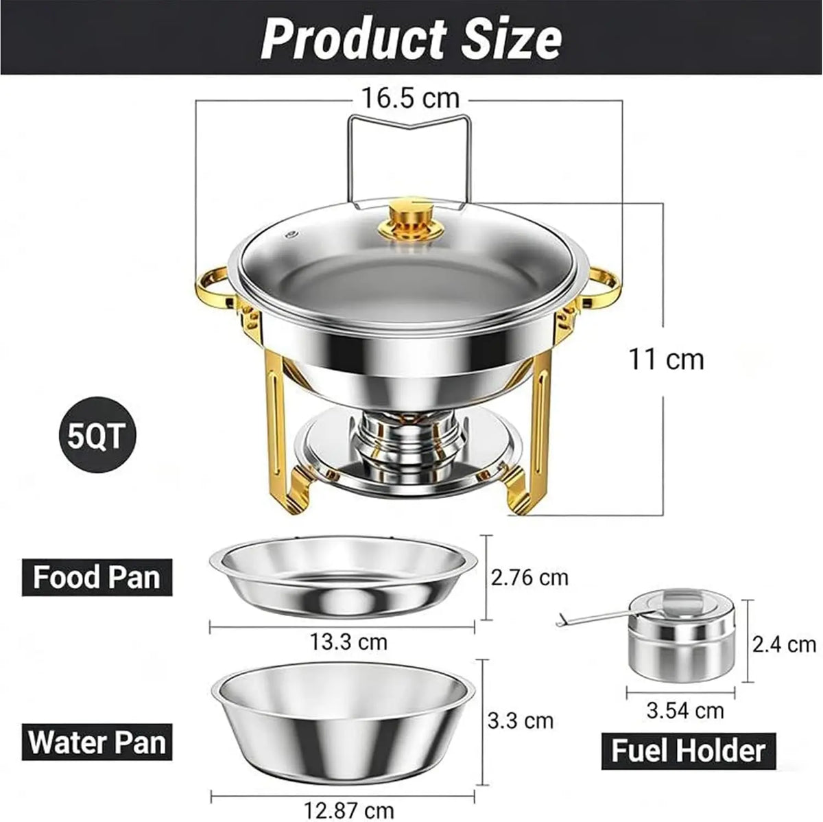 Garvee Stainless Steel Buffet Chafing Dish Warmer Set Glass Lids