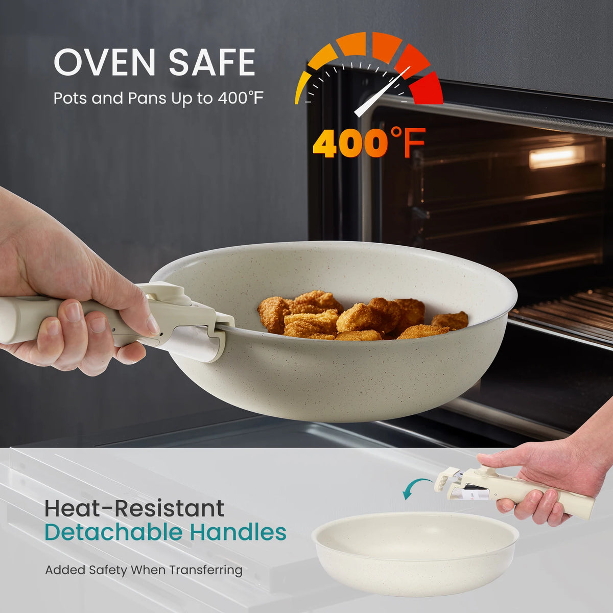Nonstick Granite Cookware Set With Detachable Handle For Induction