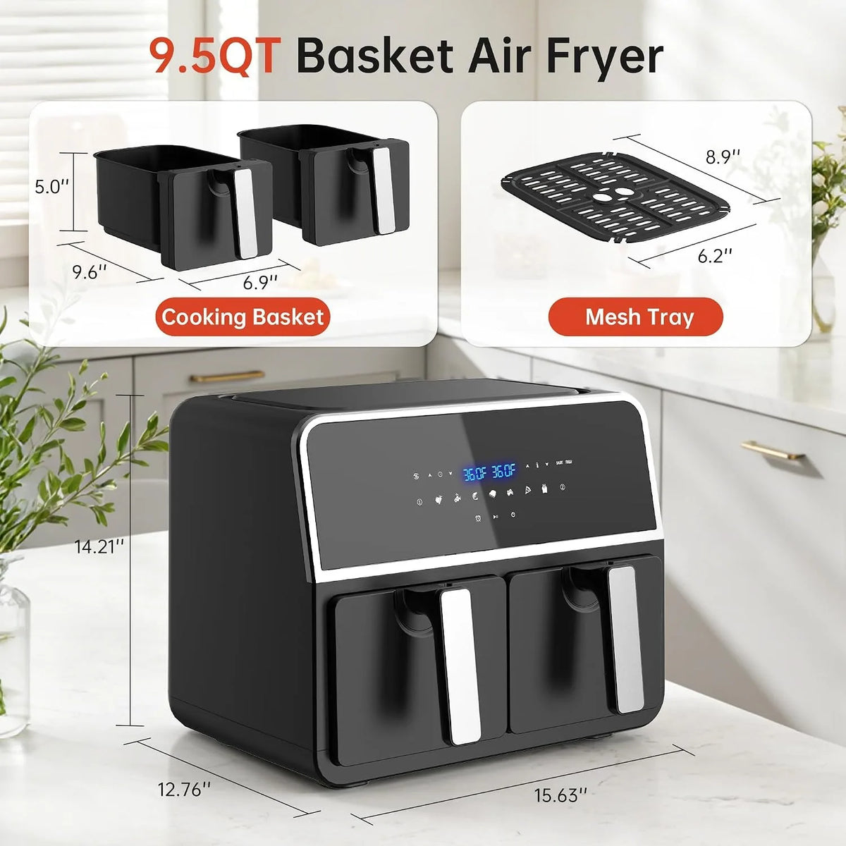 Deli Dual Basket Ceramic Air Fryer With Digital Smart Finish