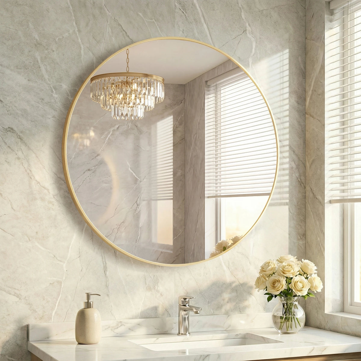 JHK 20 Inch to 30 Inch Round Wall Mirror Decorative Mirror Tempered Glass Waterproof Round Mirrors Shatterproof Design Bathroom Mirror for Over Sink Entryway Bedroom