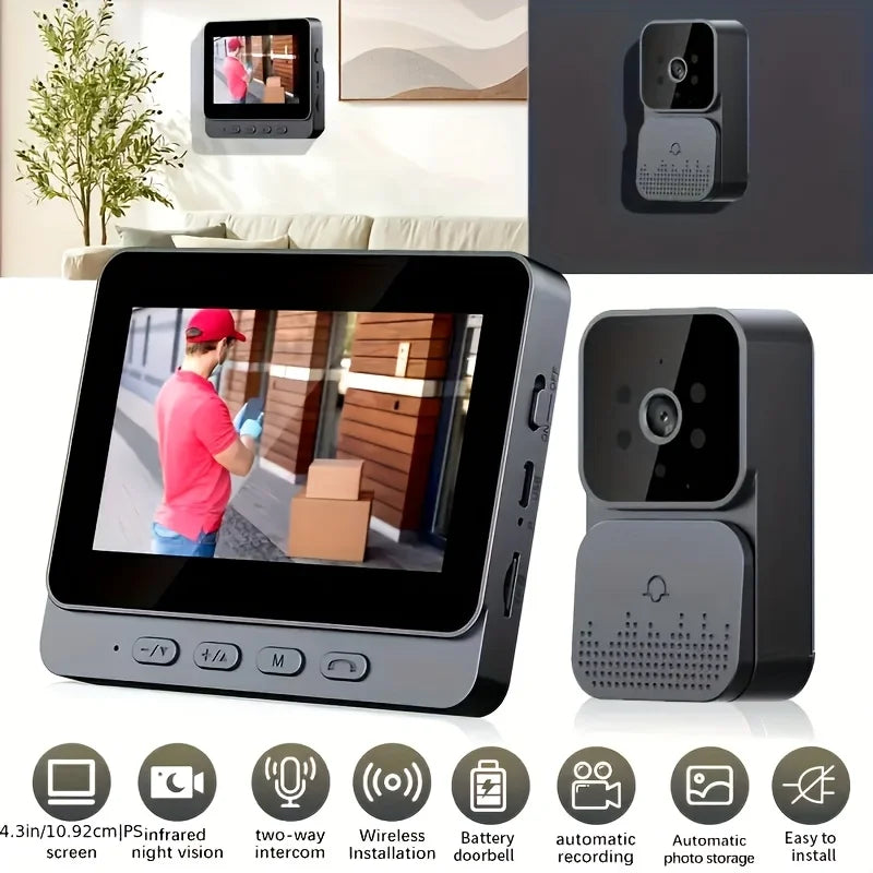 XBIBI Wireless Video Doorbell With Monitor And Two-Way Audio