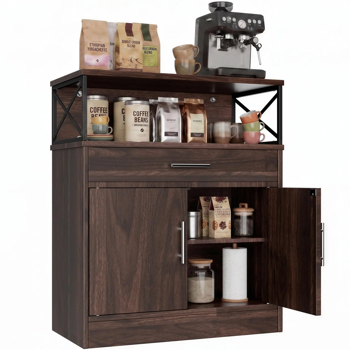 Modern Farmhouse Sideboard Buffet Cabinet With Drawers And Adjustable Shelf