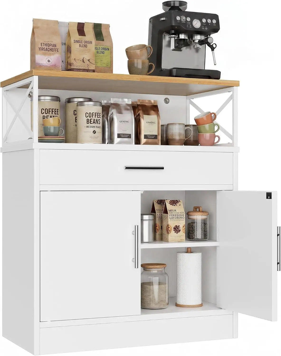 Modern Farmhouse Sideboard Buffet Cabinet With Drawers And Adjustable Shelf