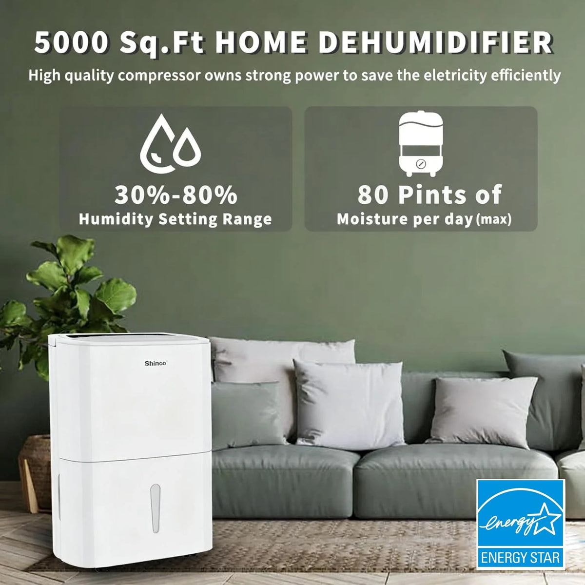 Shinco Energy Star Dehumidifier for Large Rooms and Basements
