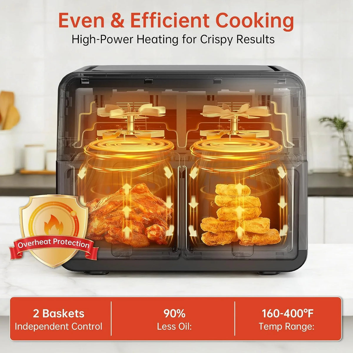 Deli Dual Basket Ceramic Air Fryer With Digital Smart Finish