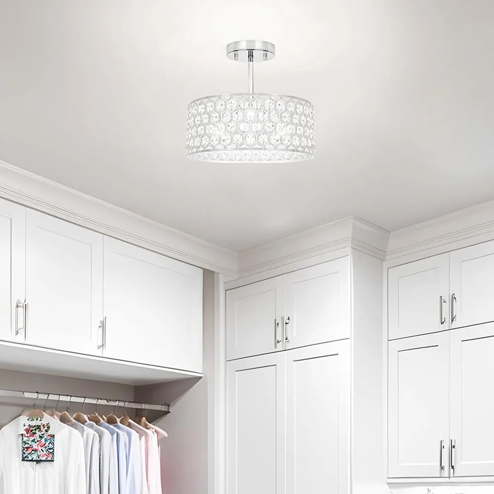 Modern Prism Crystal Semi Flush Mount Chandelier for Indoor Homes
