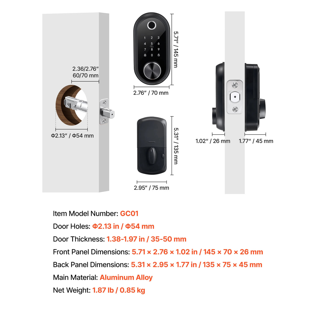 SucceBuy Biometric Fingerprint Door Lock With Touchscreen Deadbolt