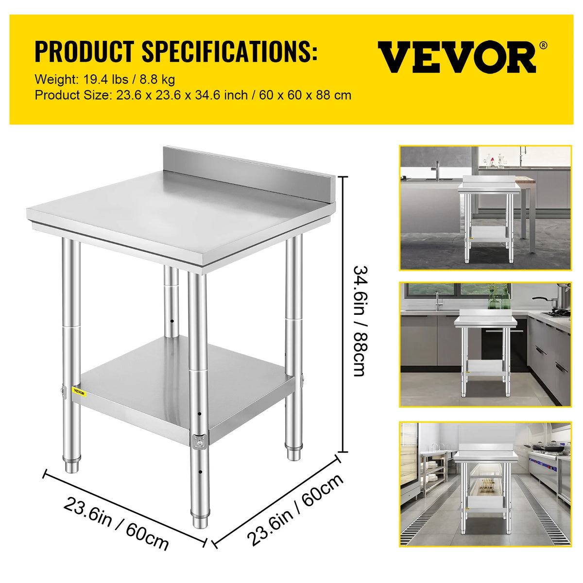 Commercial Stainless Steel Kitchen Prep Table With Undershelf