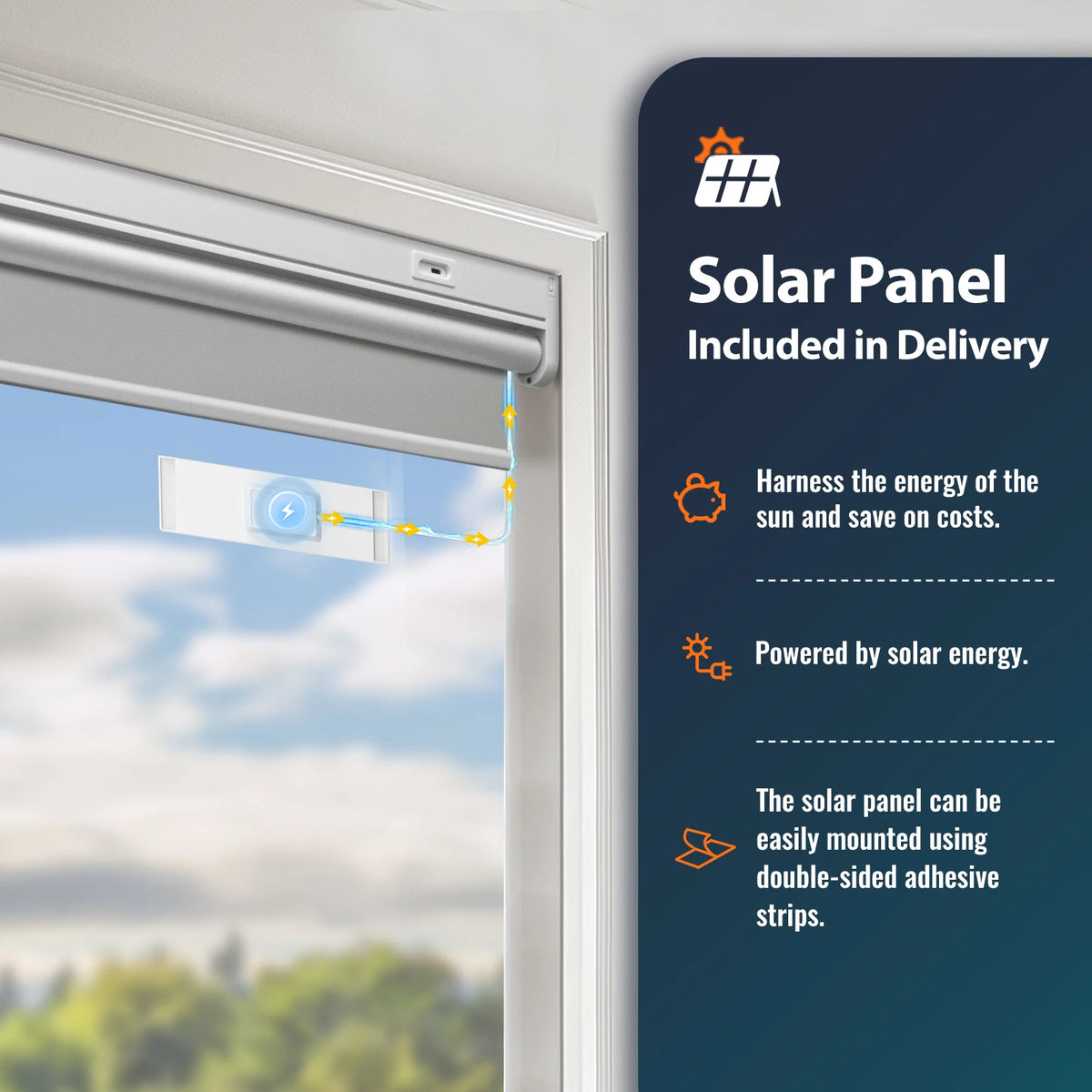Smart Solar Powered Roller Blind With Remote Control No Drill