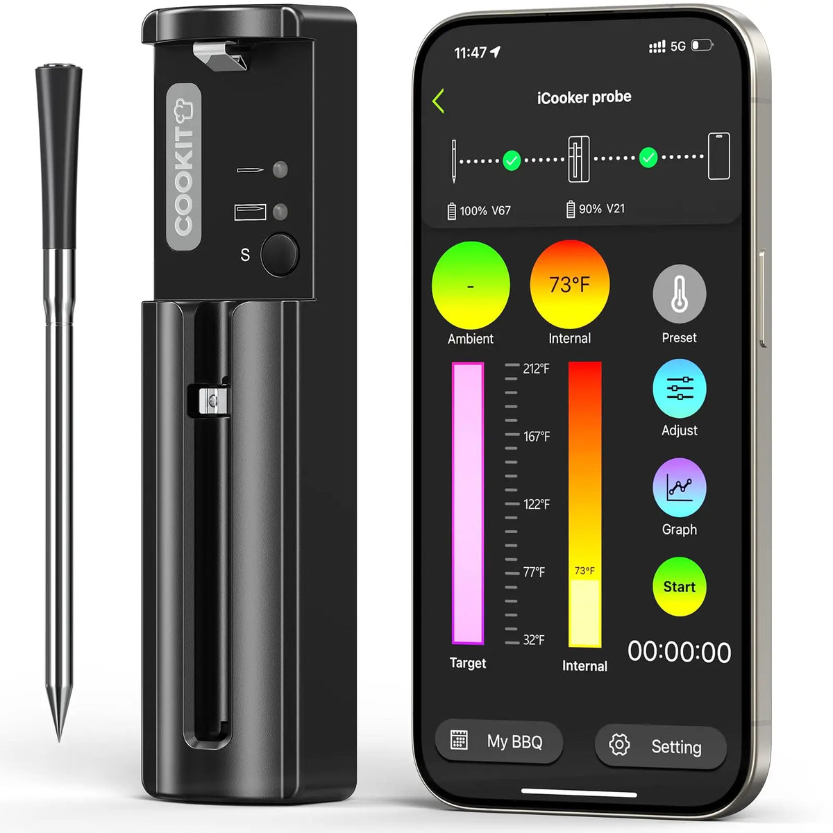 Wireless Digital Meat Thermometer With Dual Sensors And App Control