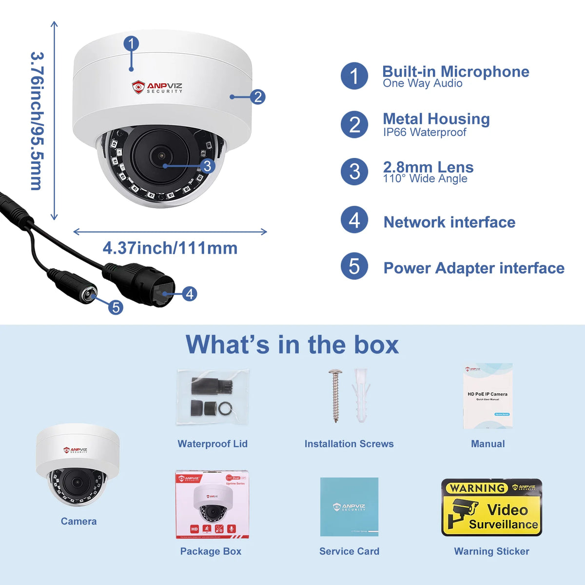 Anpviz 5MP PoE Outdoor Dome Security Camera With Microphone