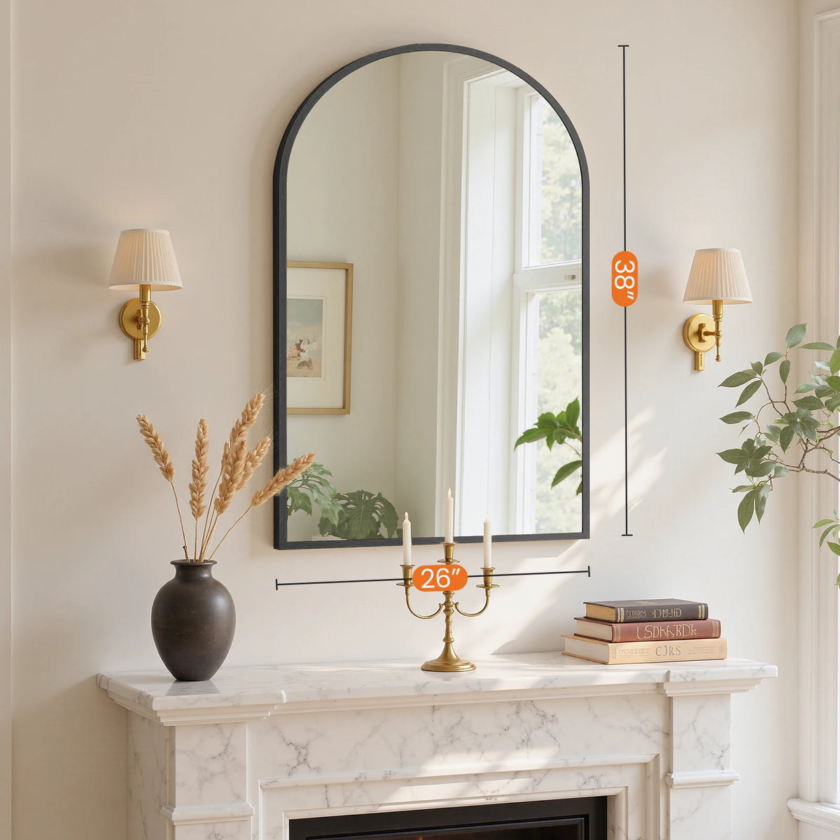 MCQ Arched Bathroom Mirror or Over Sink Wall Mounted Aluminum Alloy Frame Mirror Horizontal or Vertical Hanging Modern Wall Mount Vanity Mirror for Home